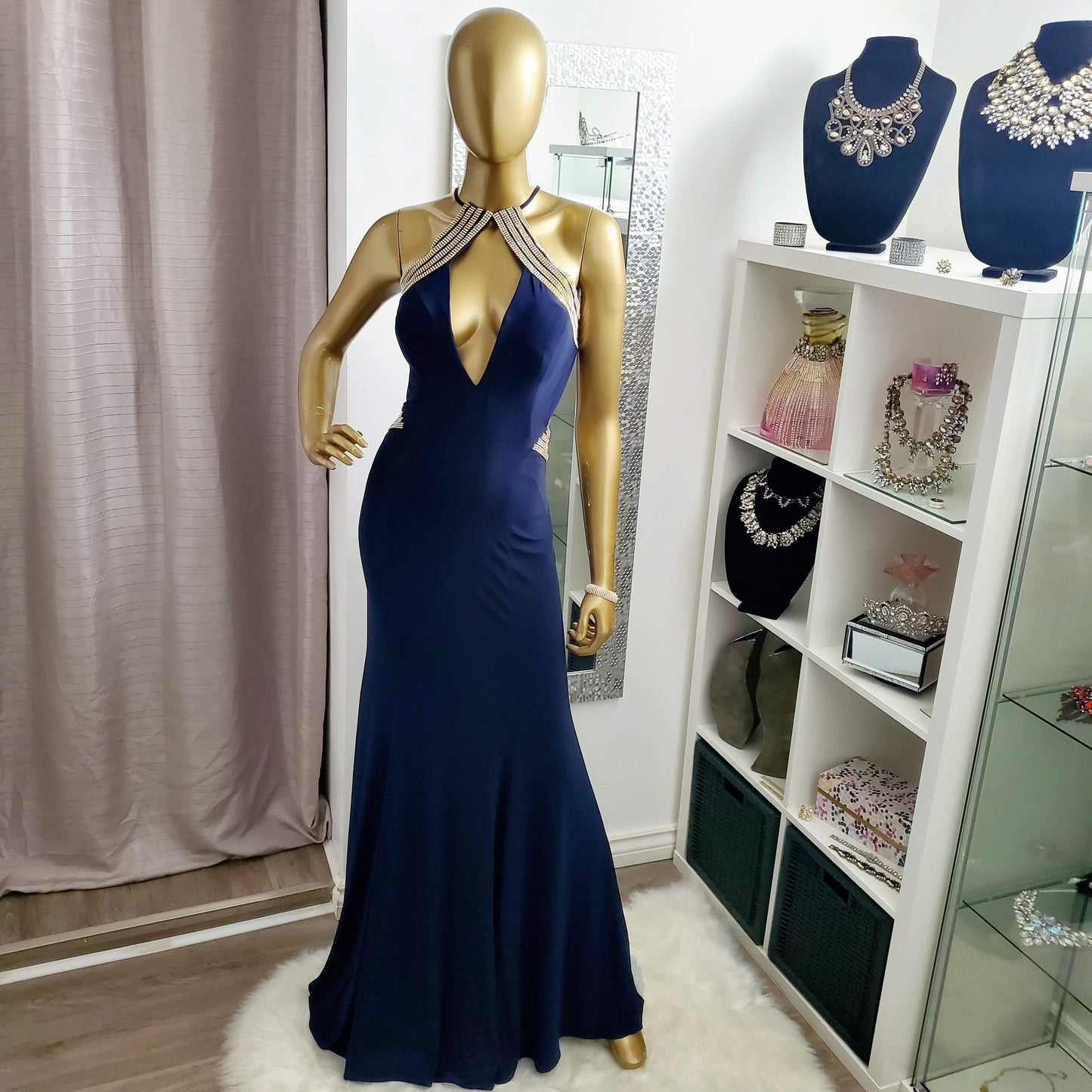 Serenade Jovani Dress-Trendi737 Jewelry Boutique-blue and gold jovani dress,blue and gold prom dress,blue jovani dress,dress,gala dress,jovani dress,open back dress,open back jovani dress,pageant dress,prom dress,serenade jovani dress