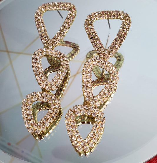 Pyramid Drop Earrings-Trendi737 Jewelry Boutique-earrings,gold,gold earrrings,gold rhinestone earrings,pageant earrings,prom earrings,rhinestone