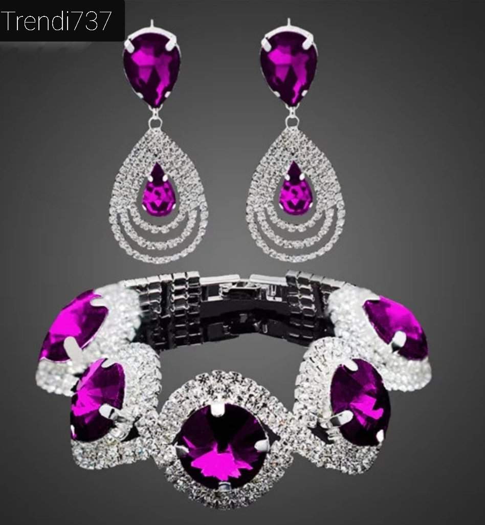 Bracelet Set-Trendi737 Jewelry Boutique-Blue bracelet set,blue earrings,blue rhinestone bracelet set,bracelet set,purple bracelet set,purple earrings,purple rhinestone bracelet set,rhinestone earrings