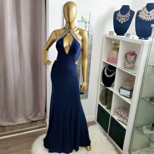 Serenade Jovani Dress-Trendi737 Jewelry Boutique-blue and gold jovani dress,blue and gold prom dress,blue jovani dress,dress,gala dress,jovani dress,open back dress,open back jovani dress,pageant dress,prom dress,serenade jovani dress