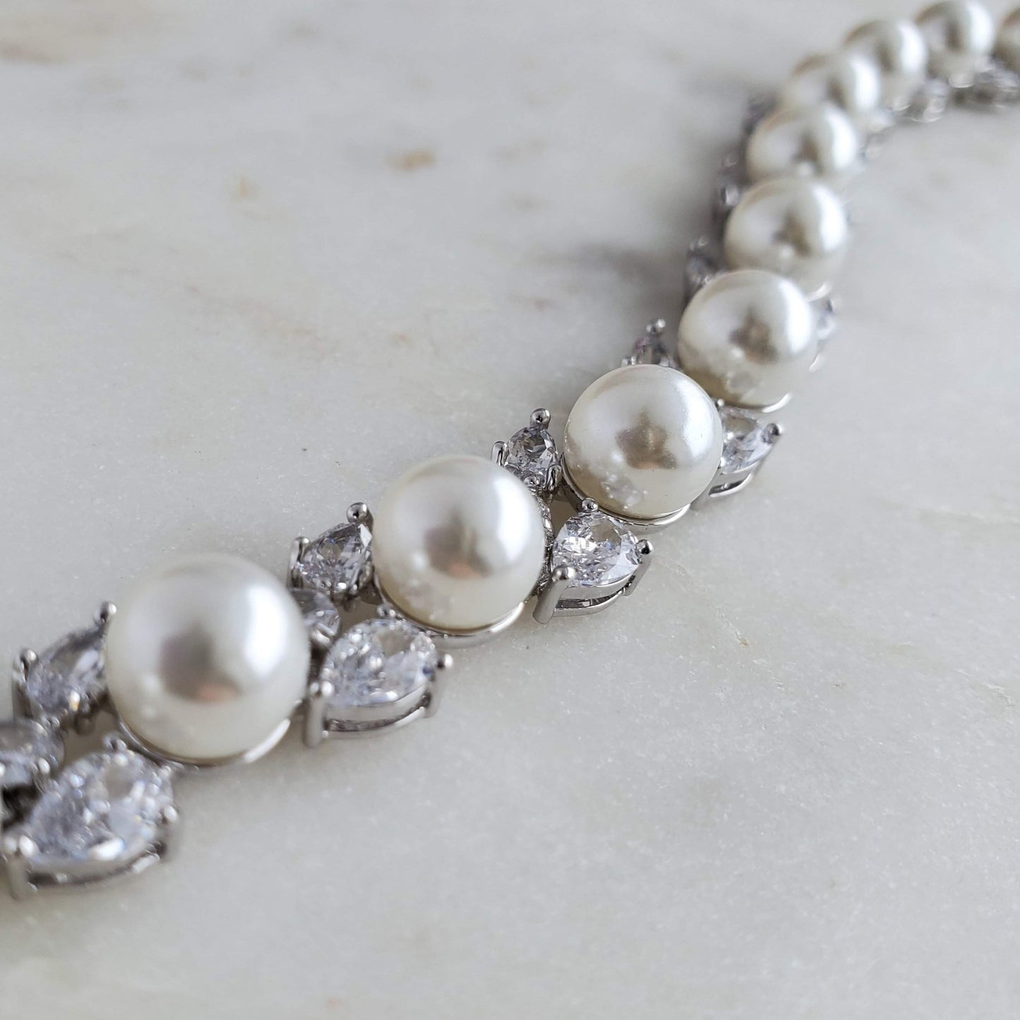 Divine Pearl Bracelet-Trendi737 Jewelry Boutique-Bracelet,bridal bracelet,bridal jewelry,faux pearl necklace,pageant bracelet,prom bracelet,rhinestone bracelet,Tennis bracelet