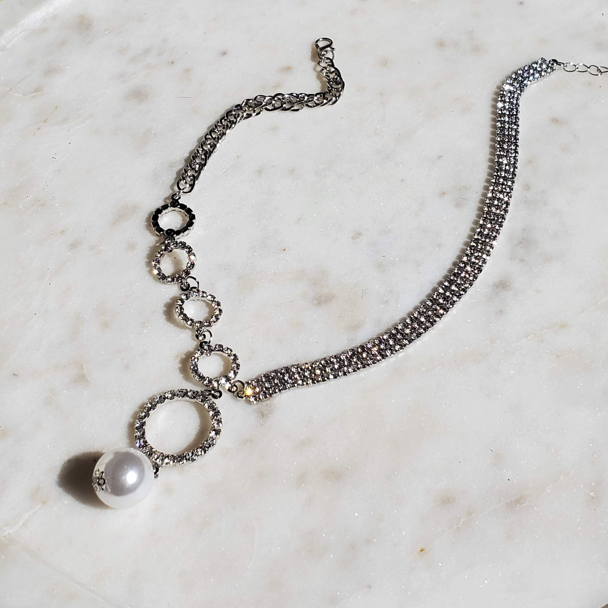 Cali Necklace-Trendi737 Jewelry Boutique-Necklace,rhinestone necklace,silver necklace,silver rhinestone necklace