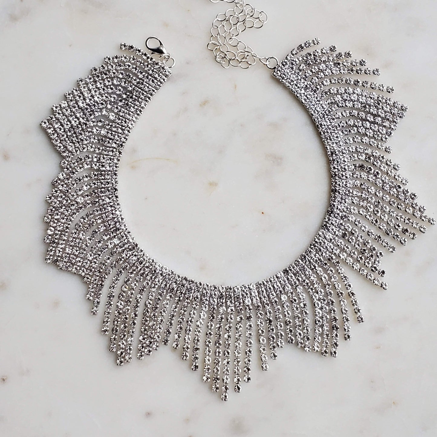 Fringe Rhinestone Necklace-Trendi737 Jewelry Boutique-bridal necklace,necklace,pageant necklace,prom necklace,rhinestone,rhinestone necklace