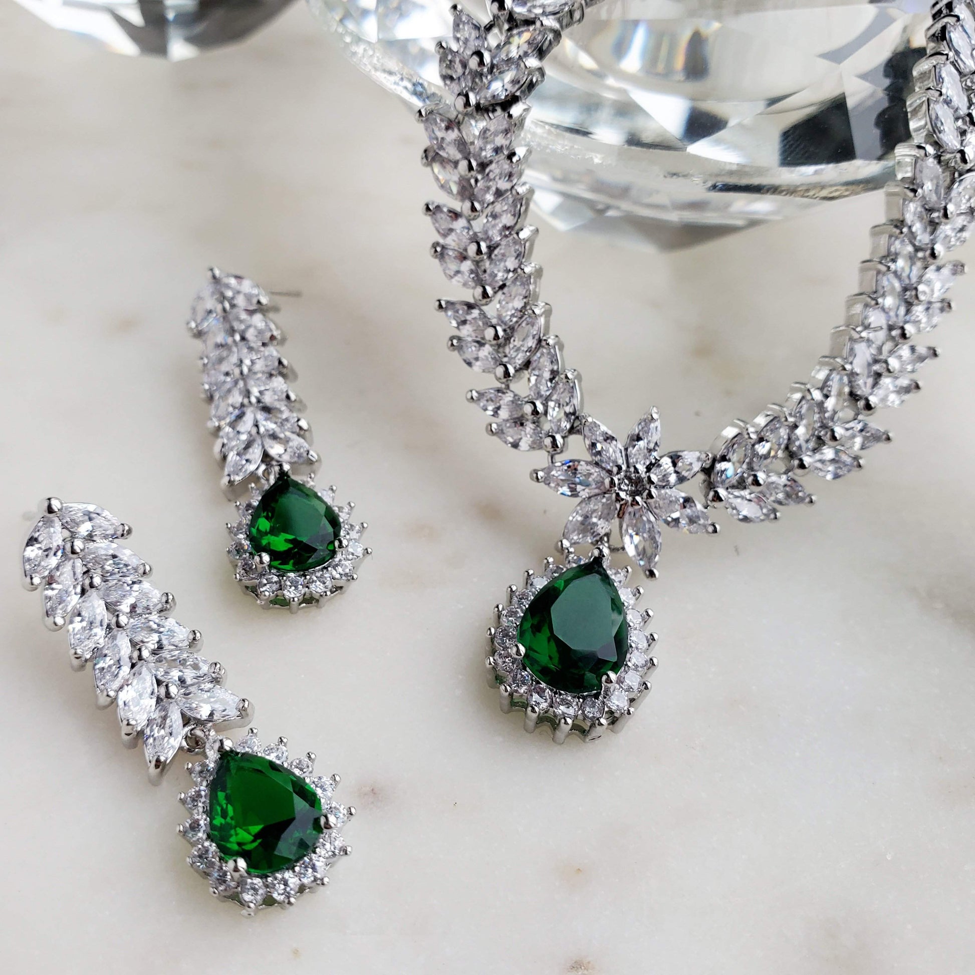 Liz Taylor Necklace Set-Trendi737 Jewelry Boutique-bridal jewelry,Cubic zirconia,earrings,Emerald,necklace,necklace set